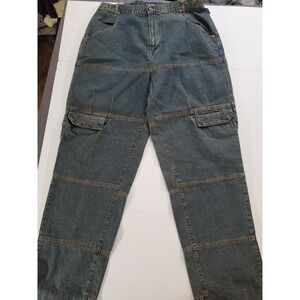 VTG Sean John Mens 42x34 Blue Denim Cargo Jeans Baggy Y2K Hip Hop Adjustable